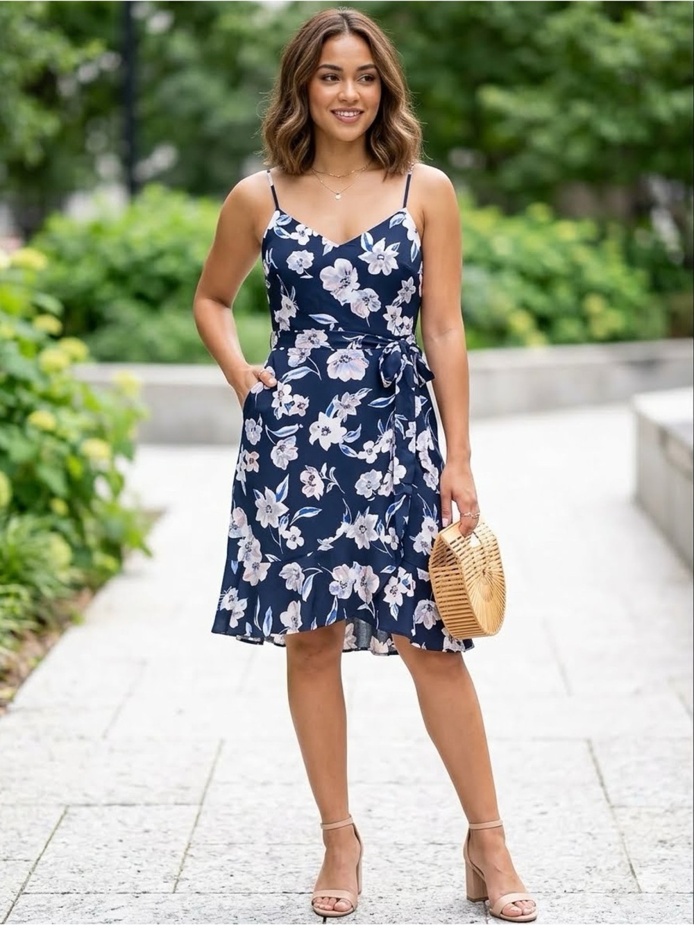 🆕 Banana Republic | Linen Cotton Blend Ruffle Wrap Floral Dress Size 14